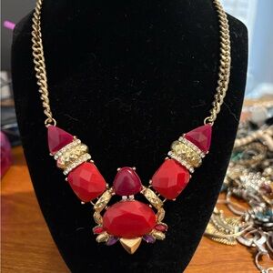 Bib vintage Elegant Red and Gold Statement Necklace